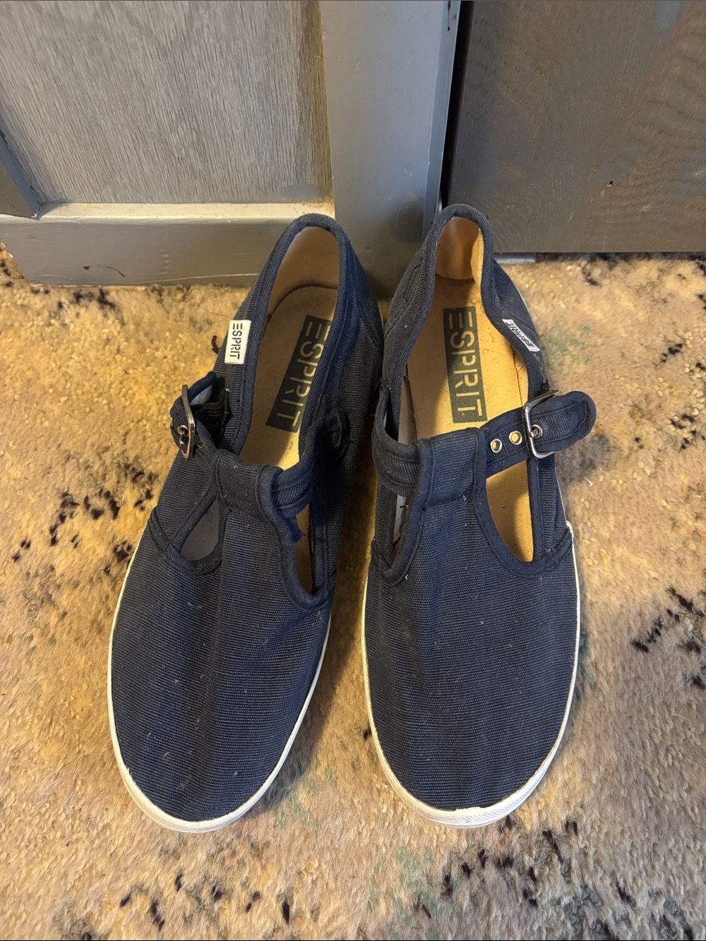Vintage Esprit Canvas Mary Jane Sneakers T Strap Navy White 90s SEE NOTE